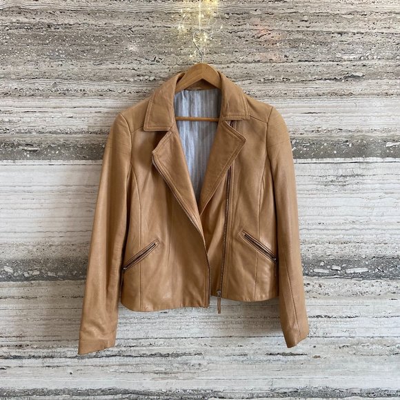 Massimo Dutti Tan Real Leather Jacket Size 38
